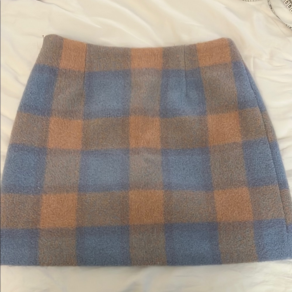 Blue and Beige Plaid Women's Skirt